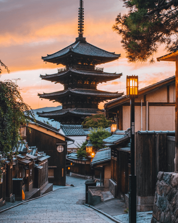 Cobblestone street of Ninenzaka in Higashiyama Kyoto perfect for kimono walking